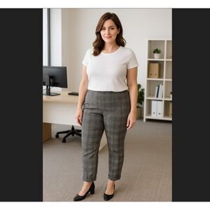 J. Jill Gray Plaid Premium Bi-Stretch Pants Sz 10 Cotton Blend Pull On Cuffed
